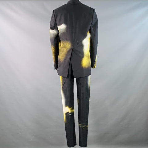 ALEXANDER MCQUEEN FW22 Size 38 Black White Yellow Painted Viscose Suit