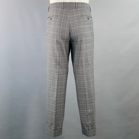 EIDOS Size 38 Regular Grey Charcoal Plaid Wool Notch Lapel Suit