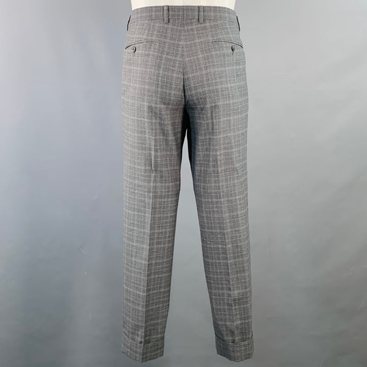 EIDOS Size 38 Regular Grey Charcoal Plaid Wool Notch Lapel Suit