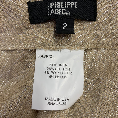 PHILIPPE ADEC Size 2 Gold Beige Linen Blend Wide Leg Dress Pants