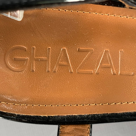 GHAZAL Size 9 Black Patent Leather Strappy Sandals
