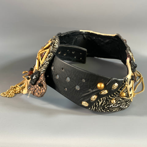 PAULA K Black Gold Patchwork Leather Belt