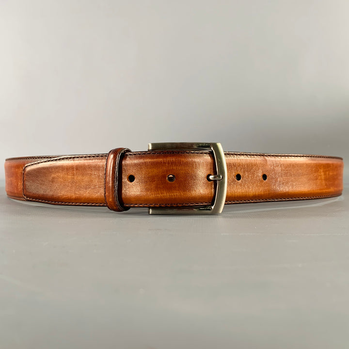 MAGNANNI Size 38 Brown Silver Leather Belt