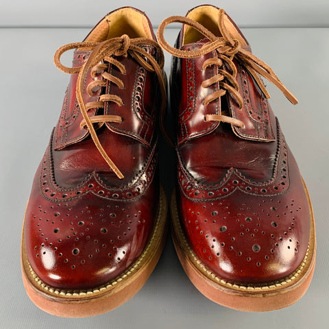 DOUCAL'S Size 8.5 Burgundy Perforated Leather Wingtip Lace-Up Shoes