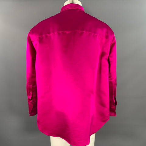 BALENCIAGA Size M Pink Fuchsia Silk Button Up Long Sleeve Shirt