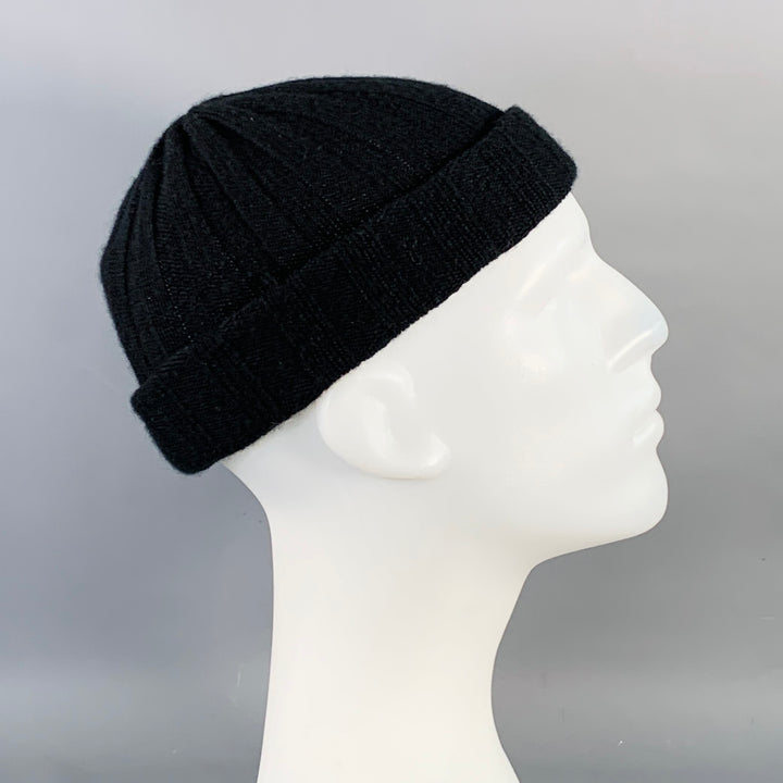 PERMANENT STYLE One Size Black Ribbed Cashmere Beanie