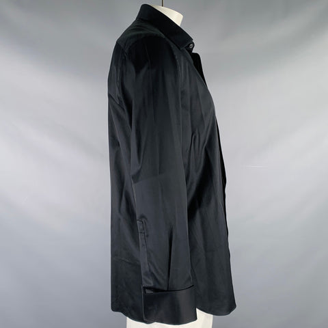 ERMENEGILDO ZEGNA Size XL Black Cotton Hidden Placket Long Sleeve Shirt