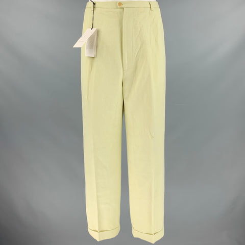 GUCCI Talla 36 Pantalones casuales con puños plisados ​​de algodón de lino verde