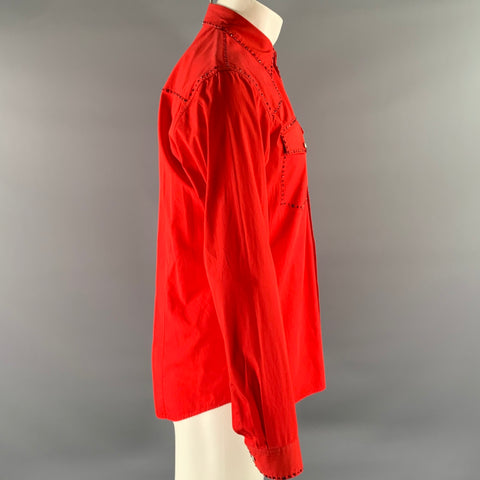 DRIES VAN NOTEN Size M Red Rhinestone Cotton Long Sleeve Shirt