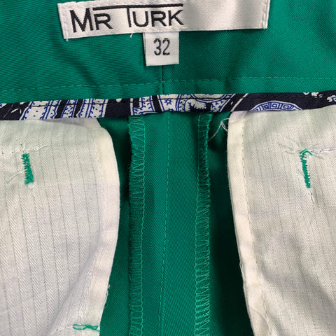 MR TURK Size 32 Green Cotton Blend Moleskin Twill Tapered Casual Pants