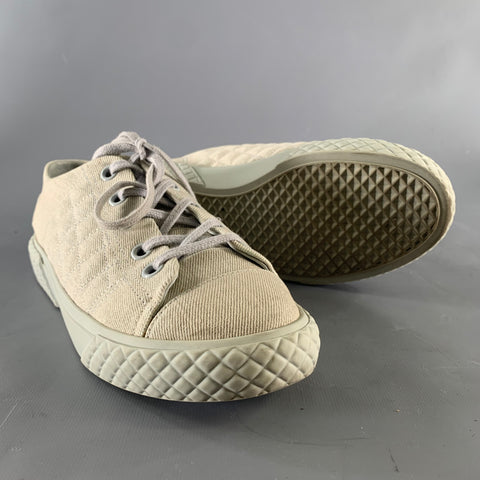 CHANEL Size 8.5 Grey Canvas Quilted Leather Trim Lace Up Sneakers