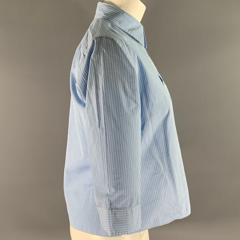 RALPH LAUREN Size 10 Blue White Cotton Stripe 3/4 Sleeves Shirt