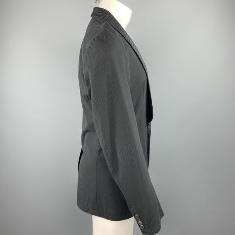 DRIES VAN NOTEN Size 36 Black on Black Stripe Cotton / Rayon Sport Coat