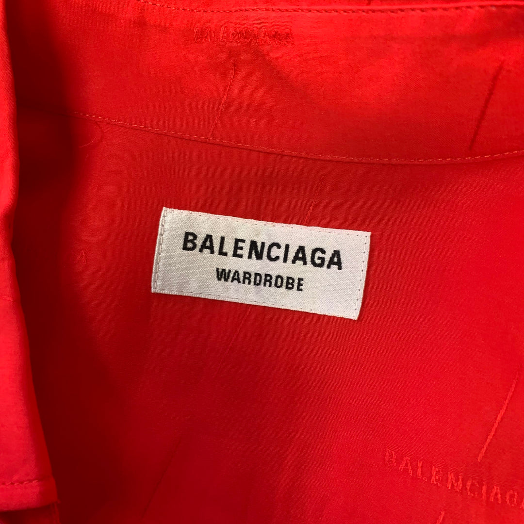 BALENCIAGA Size S Red Monogram Lyocell Button Down Long Sleeve Shirt