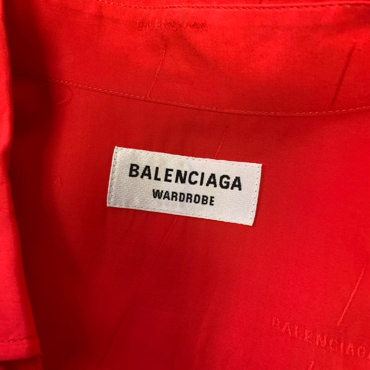 BALENCIAGA Size S Red Monogram Lyocell Button Down Long Sleeve Shirt