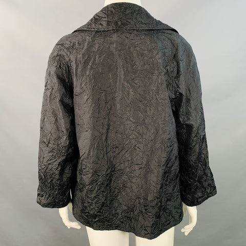 ZORAN Size L Black Silk Wrinkled Open Front Jacket Blazer