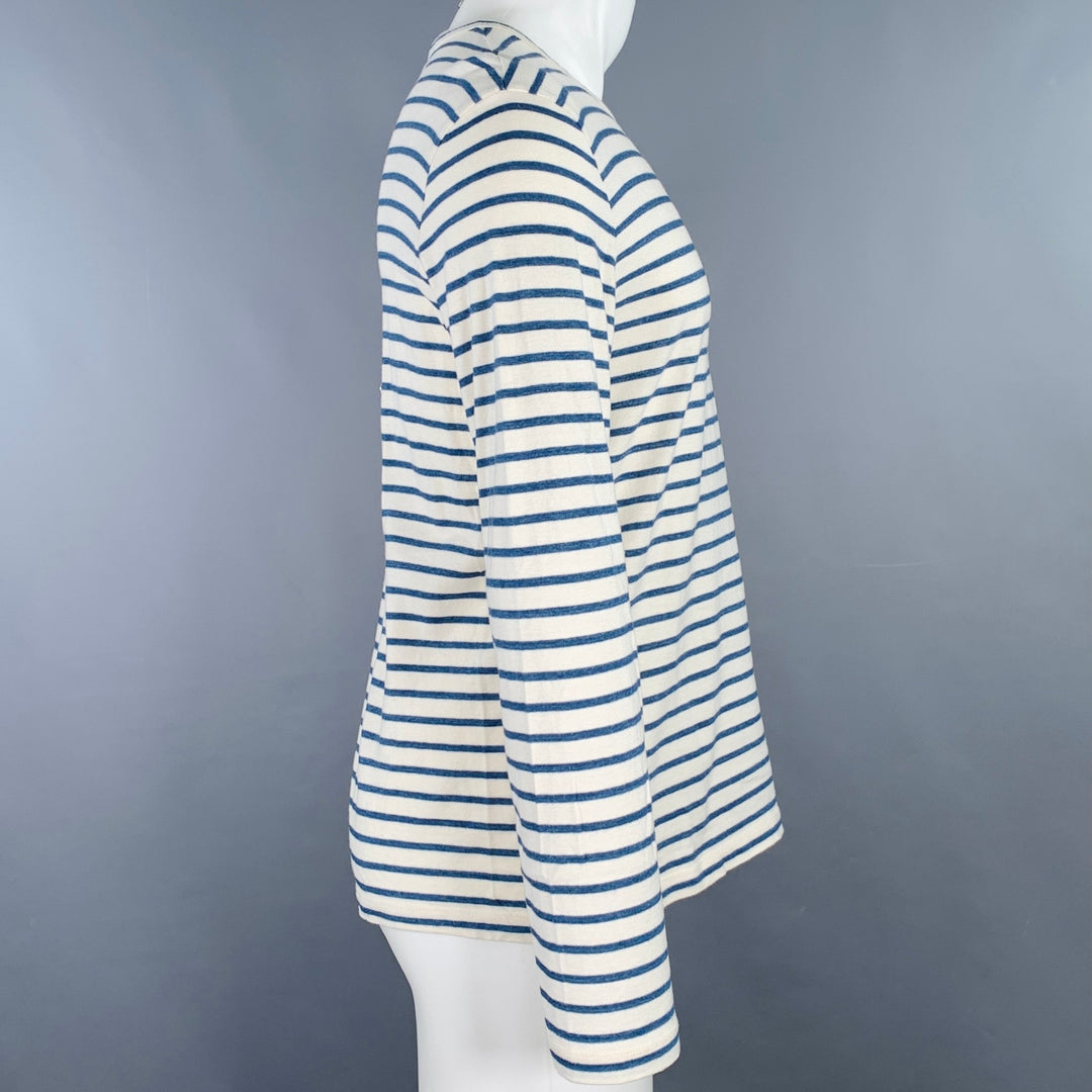 TODD SNYDER Size M White Blue Stripe Cotton Crew Neck Pullover