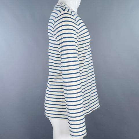 TODD SNYDER Size M White Blue Stripe Cotton Crew Neck Pullover