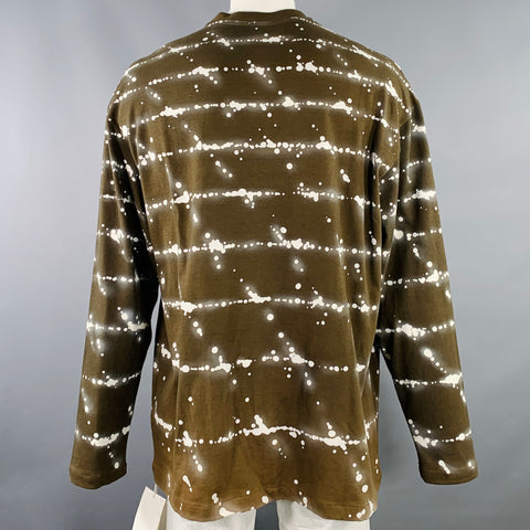 JIL SANDER Size XL Brown White Abstract Cotton Crew Neck Pullover