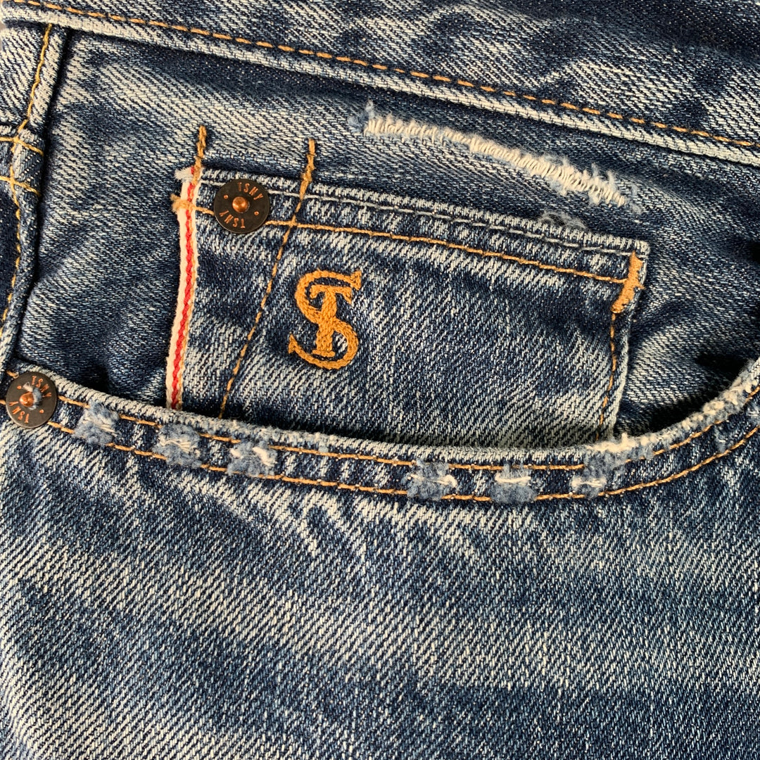 TODD SNYDER Size 32 Blue Cotton Straight Selvedge Denim Button Fly Jeans