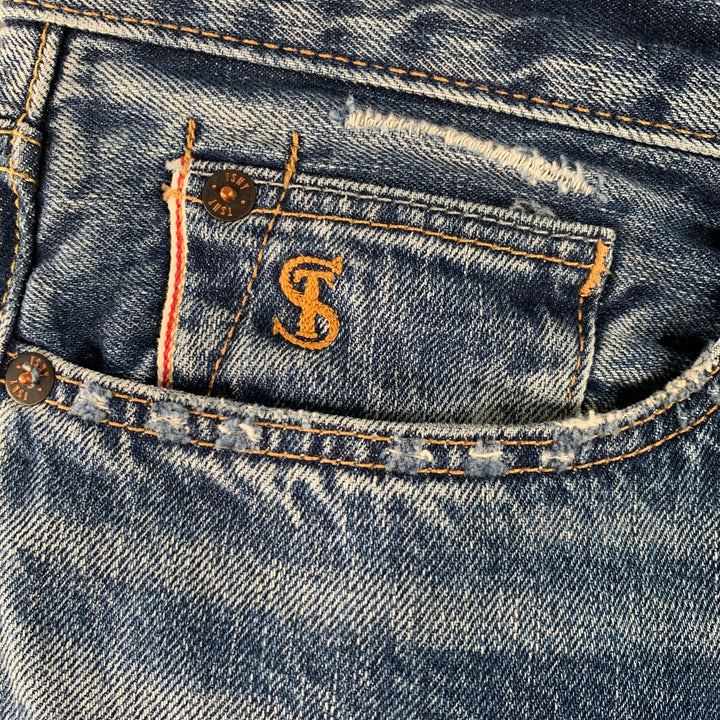 TODD SNYDER Size 32 Blue Cotton Straight Selvedge Denim Button Fly Jeans