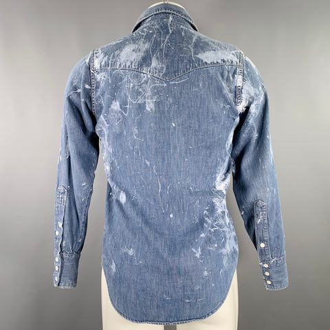 ROEBUCKS Size S Blue Light Blue Paint Splatter Western Long Sleeve Shirt