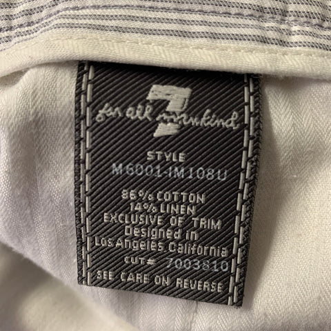 7 FOR ALL MANKIND Size 38 White Grey Stripe Cotton Linen Straight Casual Pants
