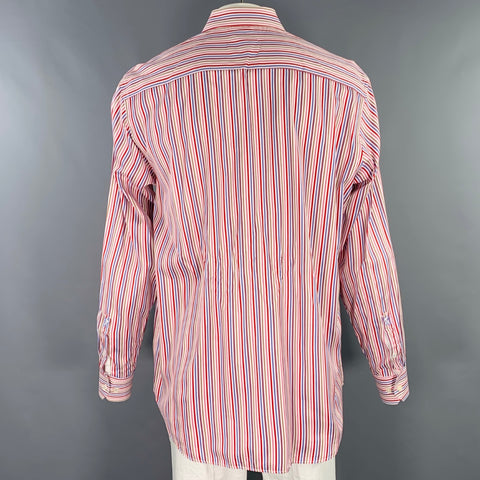 BUGATCHI Size XL White Multi Color Stripe Cotton Spread Collar Long Sleeve Shirt