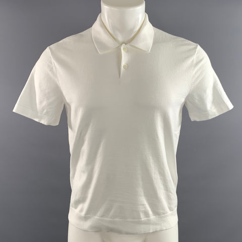 THEORY Size S White Solid Spread Collar Polo
