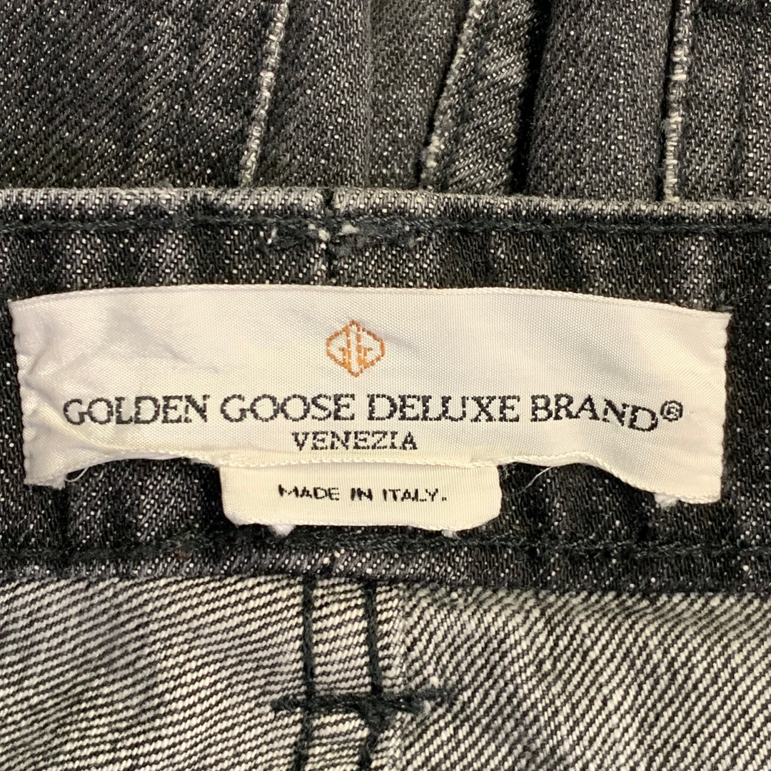 GOLDEN GOOSE Size 34 Black Washed Selvedge Denim Tapered Distressed Jeans
