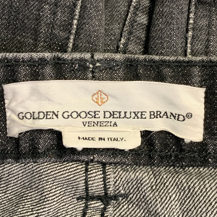 GOLDEN GOOSE Size 34 Black Washed Selvedge Denim Tapered Distressed Jeans