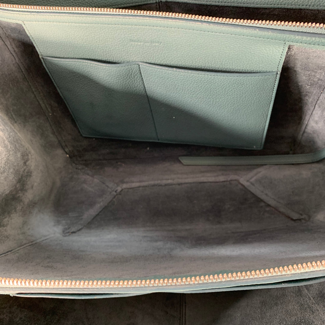 CELINE Blue Pebble Grain Leather Medium Trifold Tote Handbag