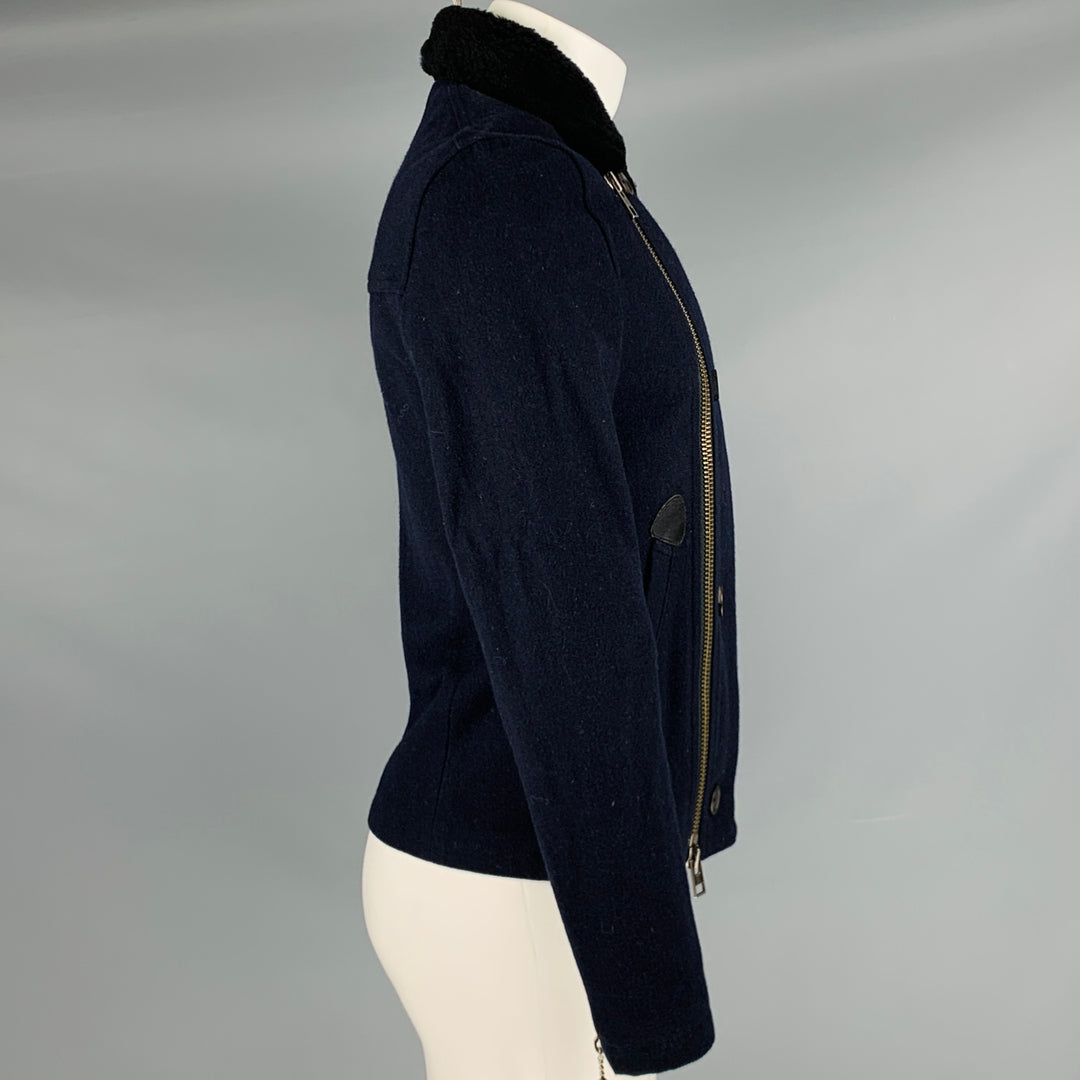 ALLSAINTS Size XS Navy Black Wool Blend Zip Buttons Jacket