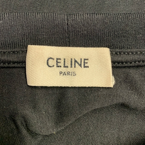 CELINE Size XL Black White Logo Cotton Crew Neck T-shirt