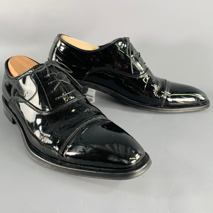 HUGO BOSS Size 8.5 Black Patent Leather Tuxedo Formal Lace-Up Shoes