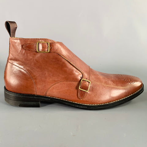 COLE HAAN Size 9.5 Brown Camberley Perforated Leather Double Monk Strap Boots