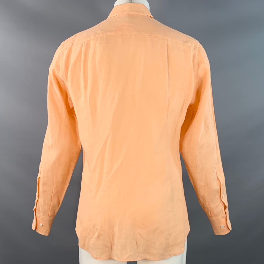LORO PIANA Size M Orange Linen One Pocket Long Sleeve Shirt