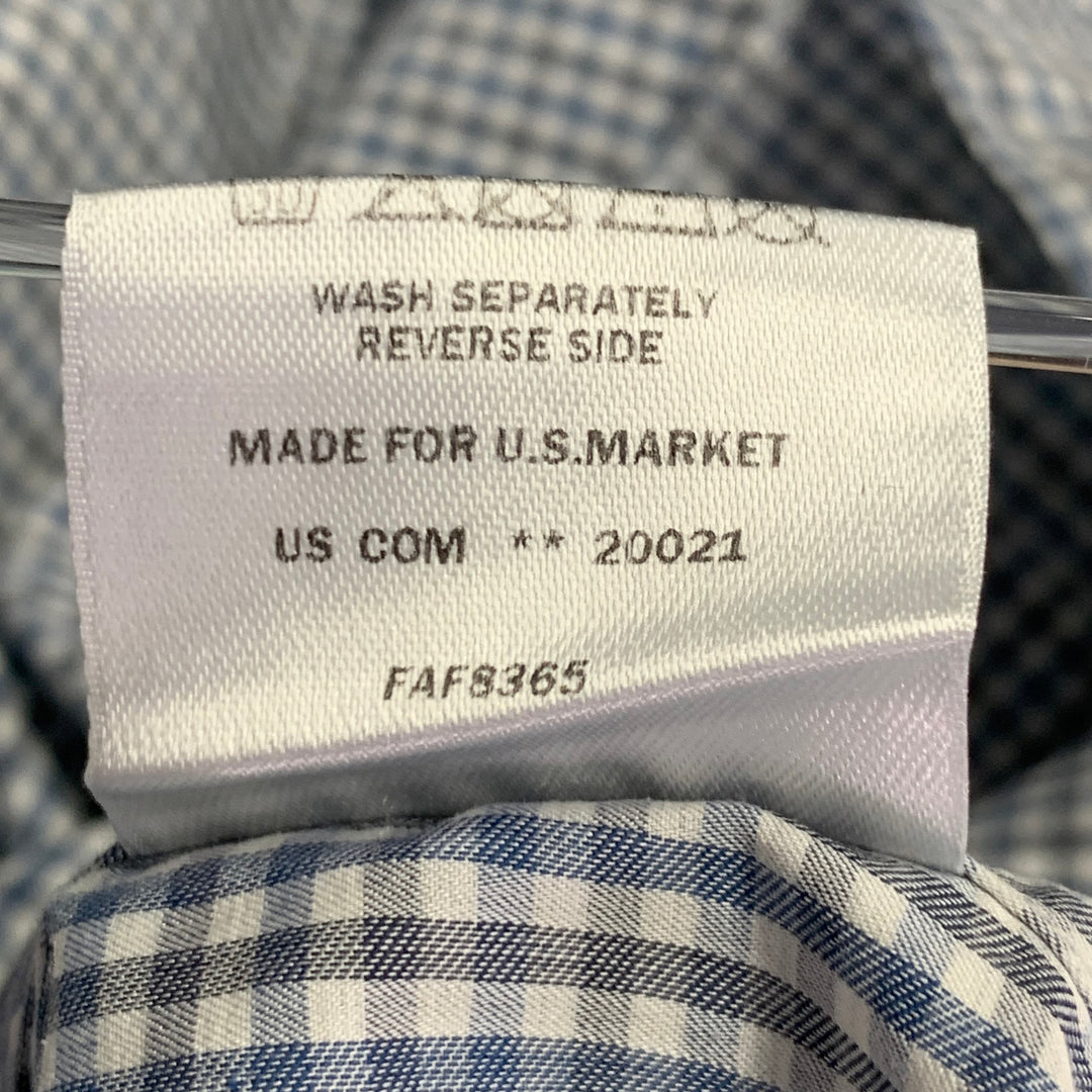 LORO PIANA Size XXL Navy Black White Gingham Cotton One Pocket Long Sleeve Shirt