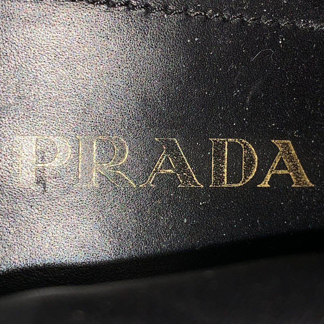 PRADA Size 6 Black Leather Tread Sole Stacked Heel Boots