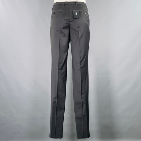 BOSS by HUGO BOSS Size 35 Black Virgin Wool Flat Front Dress Pants