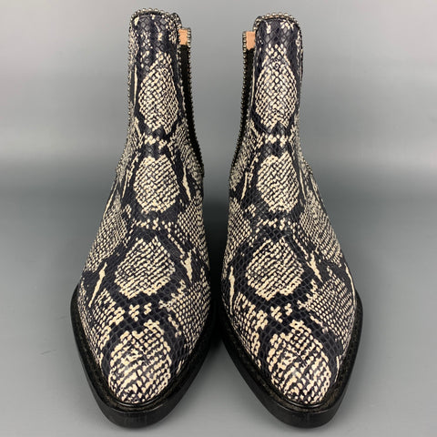 COACH Talla 11 Botas de piel de serpiente sintética en relieve en blanco y negro