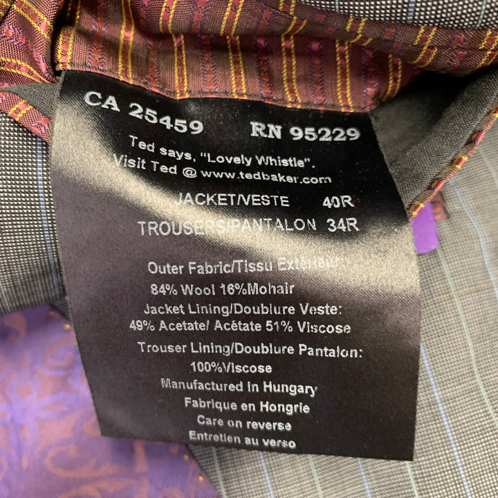 TED BAKER Size 40 Grey Blue Pinstripe Wool Mohair Notch Lapel Suit
