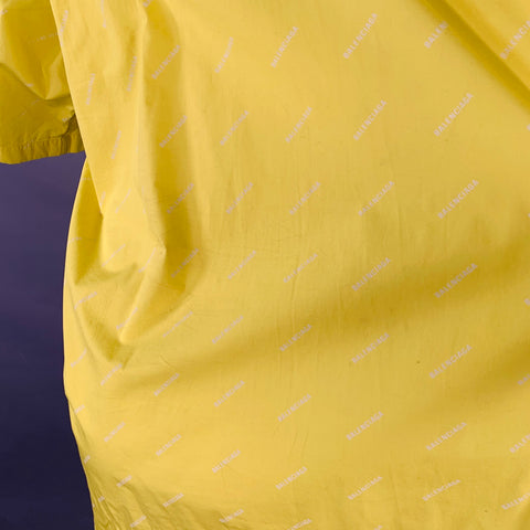 BALENCIAGA Size M Yellow White Logo Cotton Button Down Collar One Pocket Oversized Short Sleeve Shirt