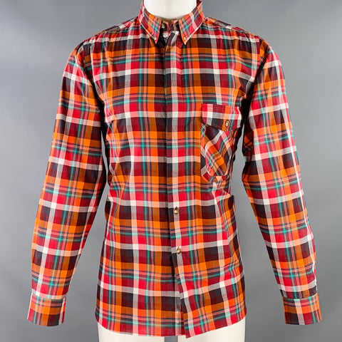 GARBSTORE Size M Red Multi Color Plaid Cotton One Pocket Button Down Collar Long Sleeve Shirt