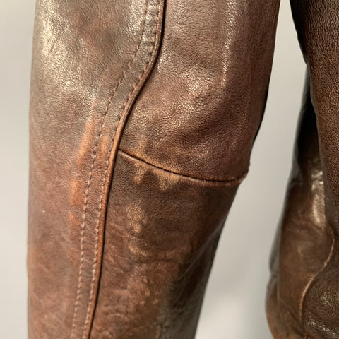 LUCKY BRAND Size M Brown Olive Leather Bomber Jacket