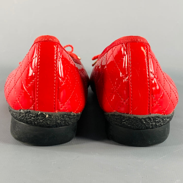 PAUL MAYER Size 9 Red Patent Leather Quilted Bow Flats