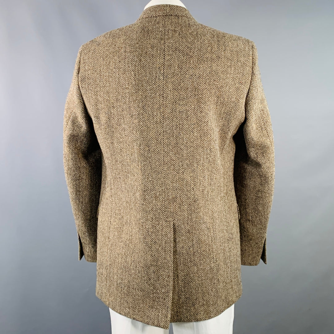O'CONNELL'S Size 42 Long Brown Herringbone Wool Sport Coat