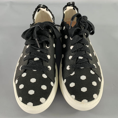 KATE SPADE Size 9.5 Black White Nylon Polka Dot Scallop Trim Sneakers
