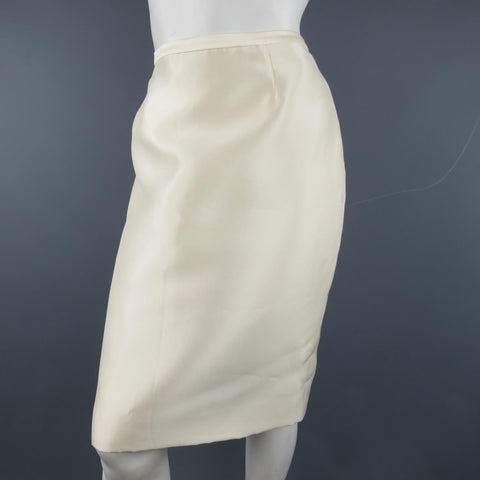 BADGLEY MISCHKA Talla 6 Falda lápiz de satén estructurada color crema 