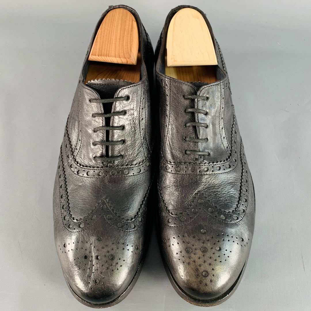 PAUL SMITH Size 10.5 Black Distressed Leather Wingtip Lace-Up Shoes